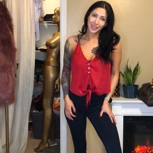 Free People Red Strappy Button up Cami Tank size M